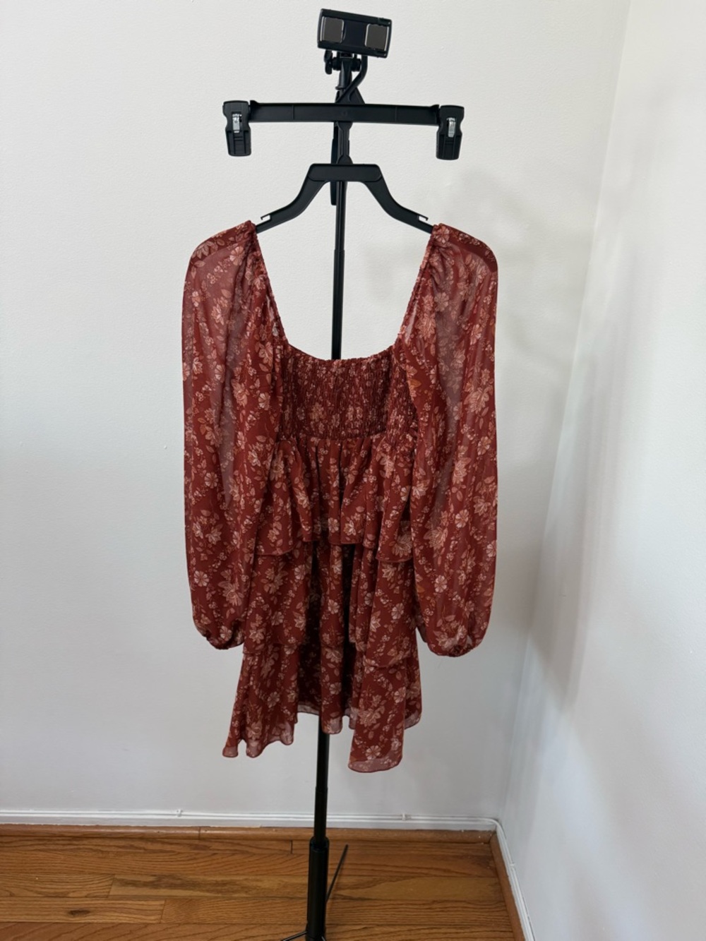 Altar'd State Rust Floral Tiered Mini Dress with Square Neck - Picture 4 of 4
